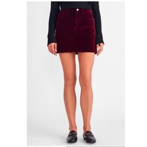 DL1961 Velvet Mini Skirt in Burgundy